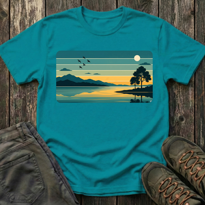 Retro Blue Sunset Over Lake T-shirt