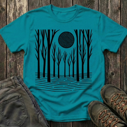 Striped Moon Over Winter Forest T-shirt