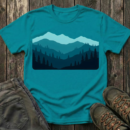 Layered Teal Mountain Landscape T-shirt