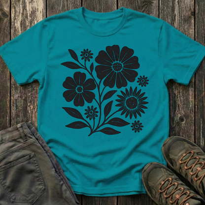 Botanical Portrait Black Ink Print T-shirt