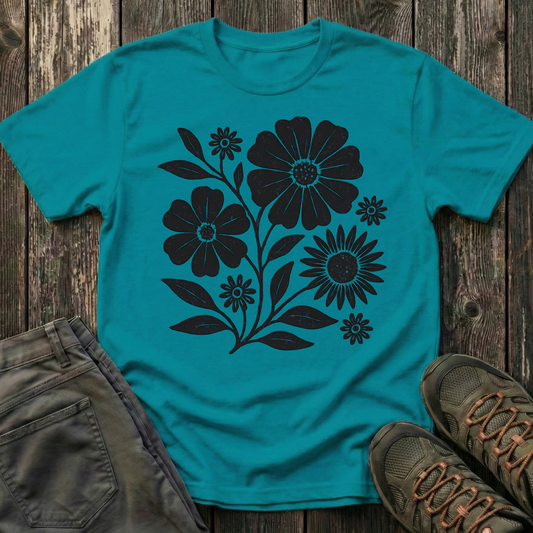 Botanical Portrait Black Ink Print T-shirt
