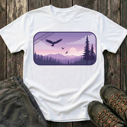 Soaring Eagle Over Purple Pines T-shirt