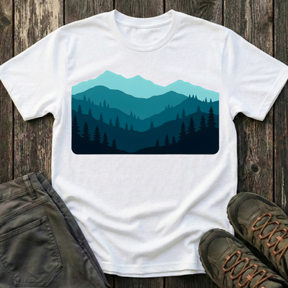 Layered Teal Mountain Landscape T-shirt