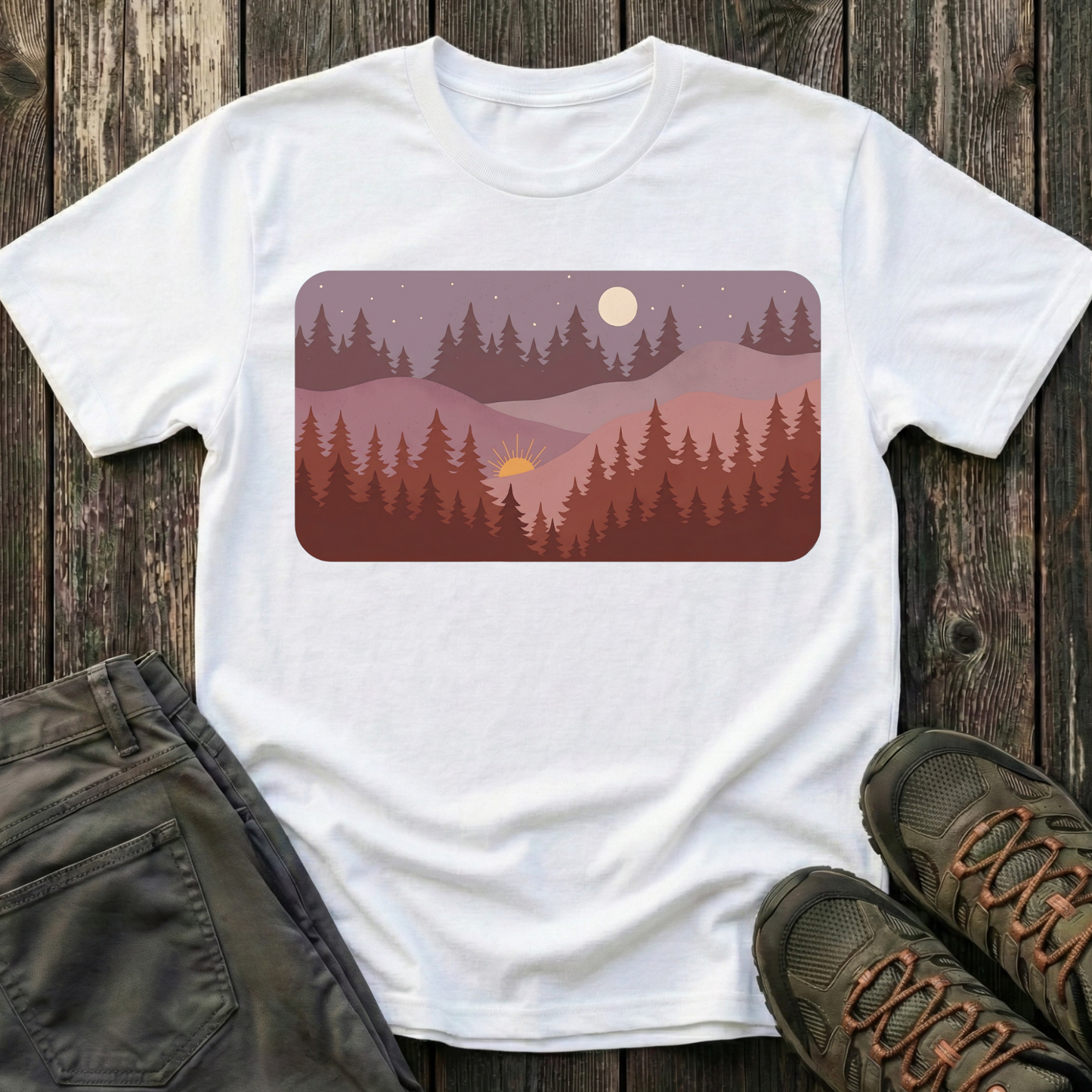 Sun Moon Layered Landscape T-shirt