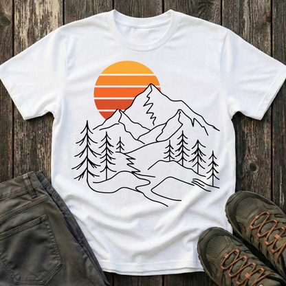 Retro Sunset Mountain Lines T-shirt