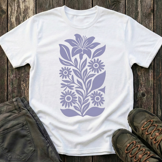 Flower Gathering Ink Print Lilac T-shirt