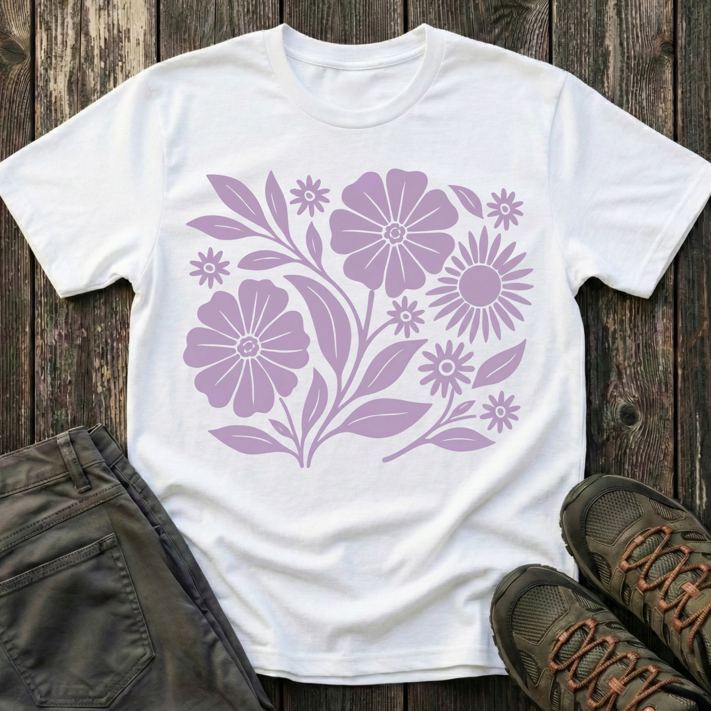 Flower Gathering Ink Print Violet T-shirt