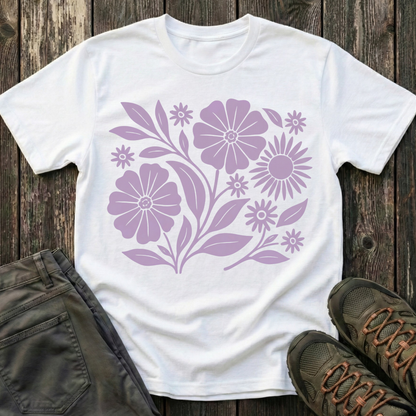 Flower Gathering Ink Print Violet T-shirt
