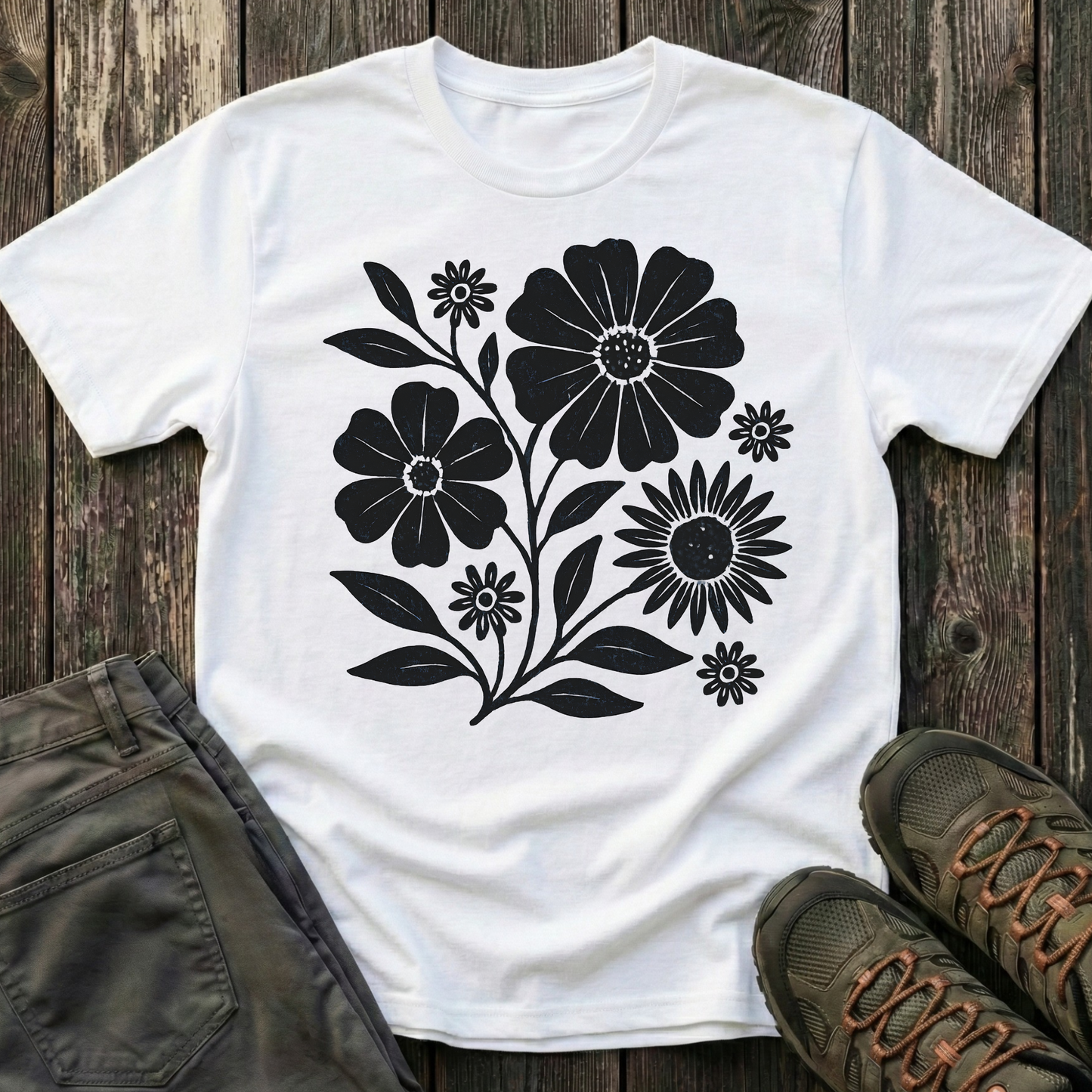 Botanical Portrait Black Ink Print T-shirt