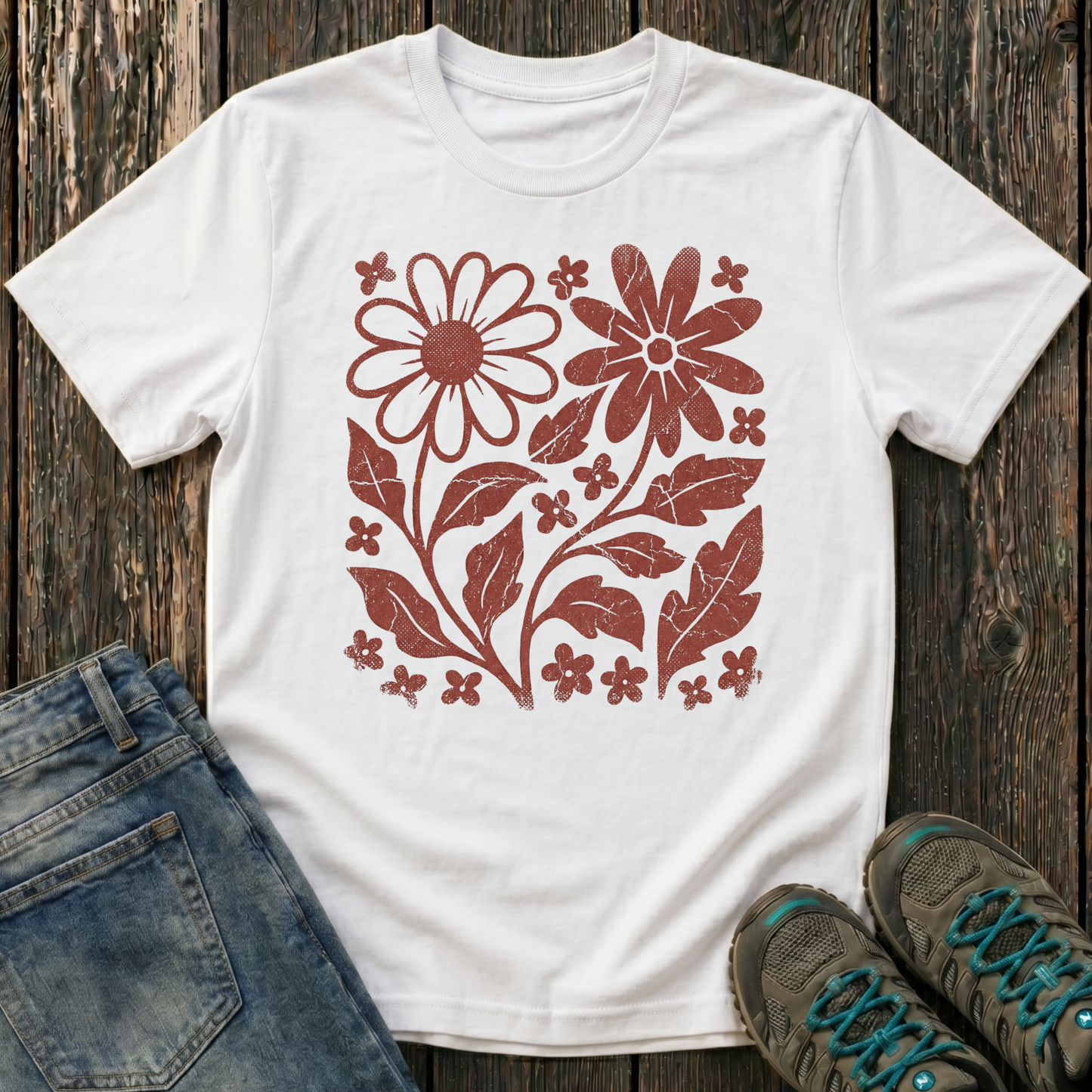 Children's Crimson Flora Ink Print T-shirt
