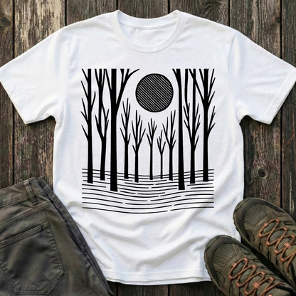 Striped Moon Over Winter Forest T-shirt