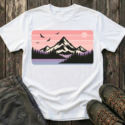 Retro Pink Mountain Peak Sunset T-shirt