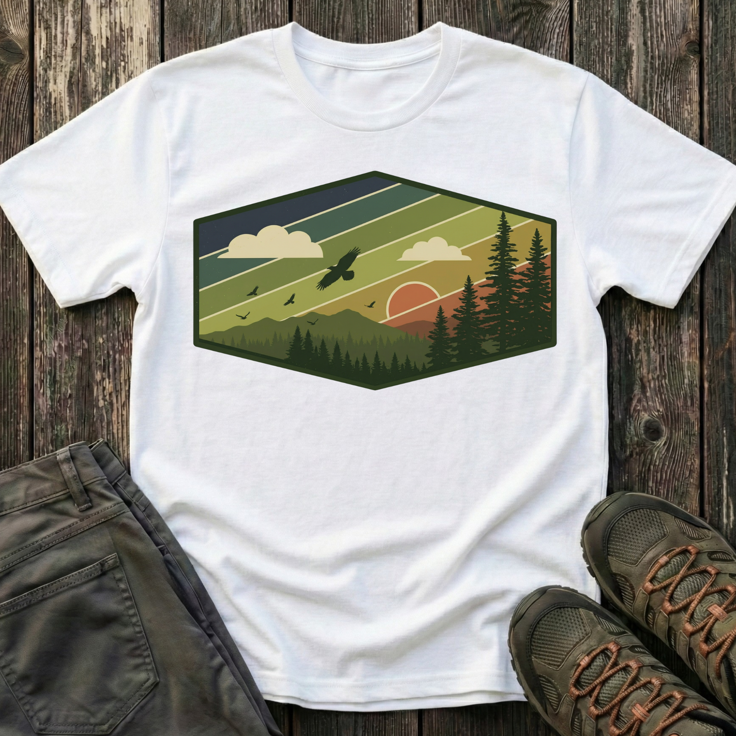 Retro Pine Forest Sunset T-shirt